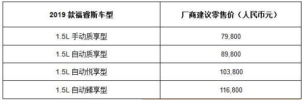 “惠”生活 为幸福加速 7.98万起 2019款福睿斯升级上市