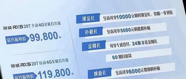 荣威RX5 4G互联百万款领潮上市，实际支付价9.18万元起